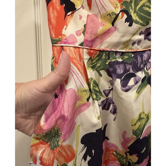 J Crew Strapless 100% Silk Mini Dress Size 0 Cream Watercolor Lined Pockets EUC - Picture 3 of 14
